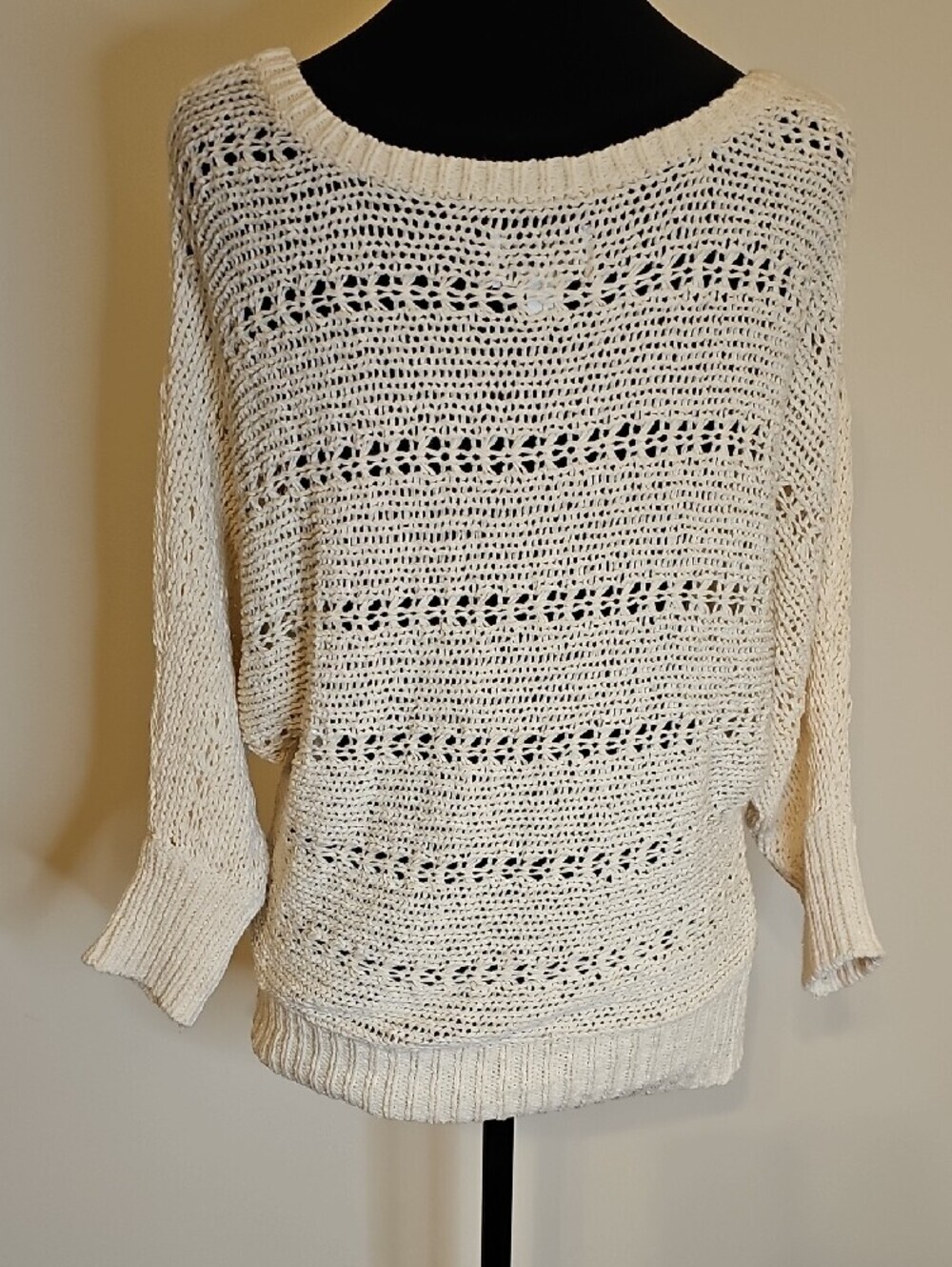 American Eagle Outfitters Cream Open-Knit Scoop Neck Sweater - Picture 3 of 9